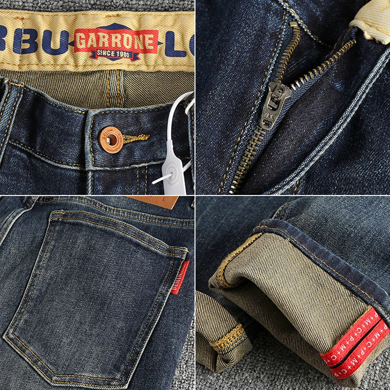 Waist Printed Retro Denim Jeans Men Clothes Cargo Pants Washed Distressed Trousers Roll Up Fashion Casual Wear Straight Oversize