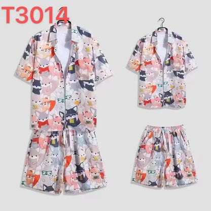 Comfortable flower grass leaf coconut tree 3D Print shirt +Shorts Two Piece Set Short Sleeve Flip collar shirts half pants