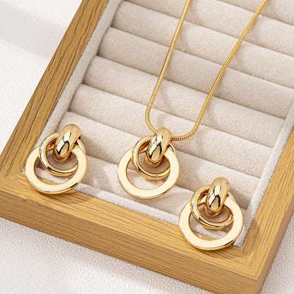 3pcs Elegant Vintage Jewelry Set for Women Metal Geometric Circle Necklace Golden Choker Bridal Wedding Bracelet Party Gift