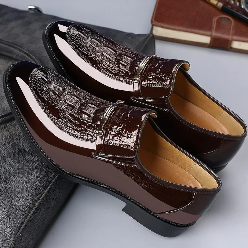 Luxury Men Dress Shoes Crocodile Leather Business Casual Shoes for Men Wedding Party Shoes High Quality Slip on Loafers Big Size