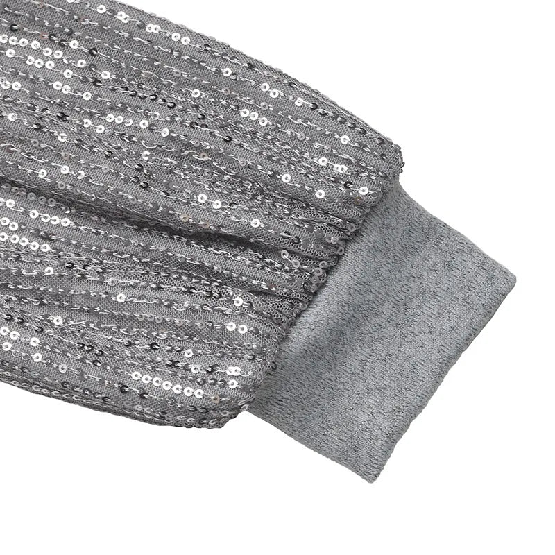 Autumn New Party Dress Sexy Sequin Long Sleeved Patchwork Solid Color Slim Fit Hip Hugging Knitted Frock Dresses  Woman