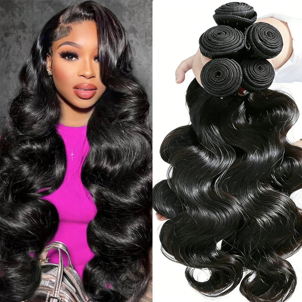 28 30 Inch Body Wave 100% Human Hair Bundles 16A Raw Virgin Brazilian Hair Weaving Bundle Unprocessed Remy Hair Extensions 1 3 4 Pcs Natural Black Color Pure Weave Bundles