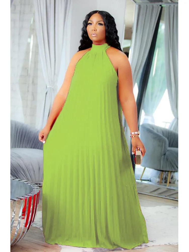 Wmstar Damen Übergröße Langarmkleid Ärmellos Bandage Neckholder Hohl Gesplitzt A-Linie Maxikleider Outfits Großhandel Dropshipping