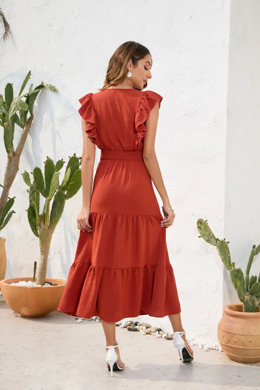 Summer Woman Dress V Neck Sleeveless Red Dresses High Waist A Line Green Maxi Dress Tiered Skirt Boho Black Casual Dress