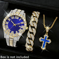3PCS Luxury Full Diamond Men Watch Bracelet Necklace Set Fashion Hip Pop Men's Calendar Quartz Watches Reloj Mujer?Without Box?
