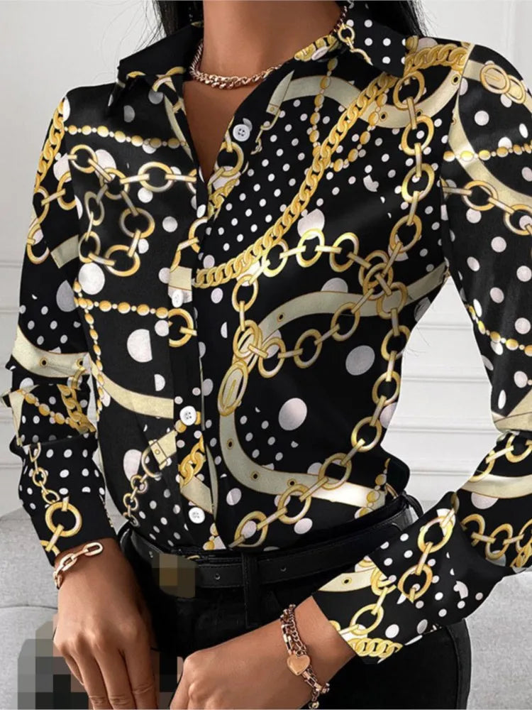 Spring Summer Women's Clothing New Fashion Printed Women's Shirt Casual Lapel Long Sleeved Single Breasted Shirt Women's Top