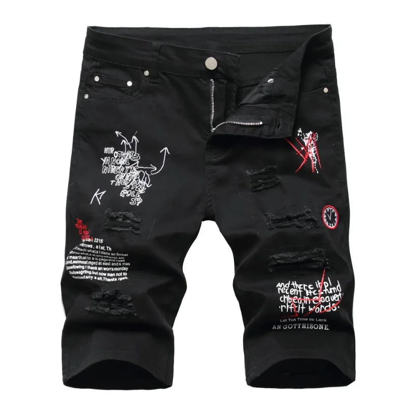 Herren Sommer Weiße Ripped Denim Shorts Male Löcher Kurze Jeans Neue Mode Streetwear Stretch Jeans Shorts Hosen Gerader Schnitt Jeans