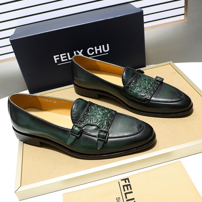 Retro Style High Quality Cow Leather Loafers Shoes Men Buckle Strap Flats Monk Strap Male Formal Shoes Handmade Genuine Leather