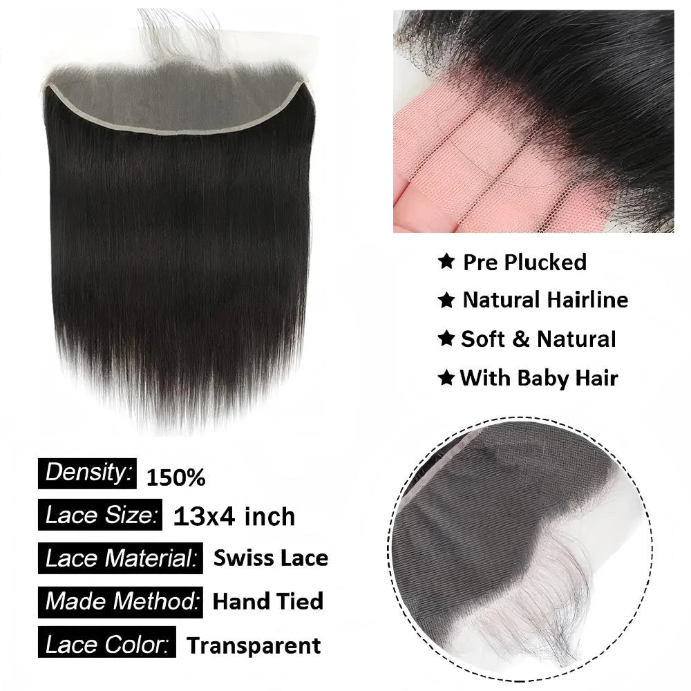 Straight 13x6 Lace Frontal Only 360 Lace Brazilian Virgin Human Hair 2x6 Lace Closure 4x4 5x5 Transparent Swiss Lace Closure