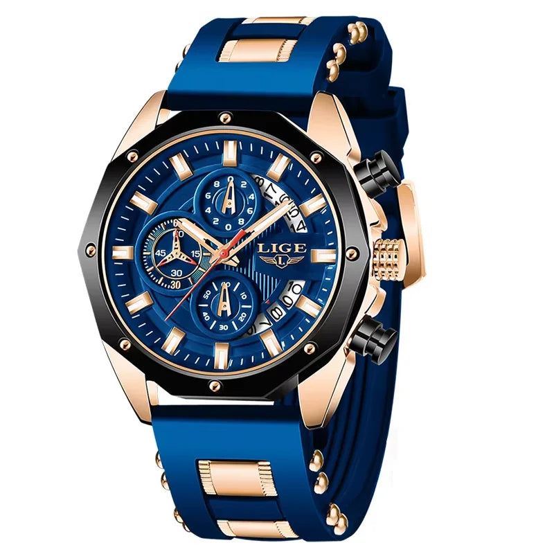 LIGE Casual Sport Men Watch Luxury Quartz Men Watches Military Silicagel Wristwatch Fashion Waterproof Chronograph Watch for Men