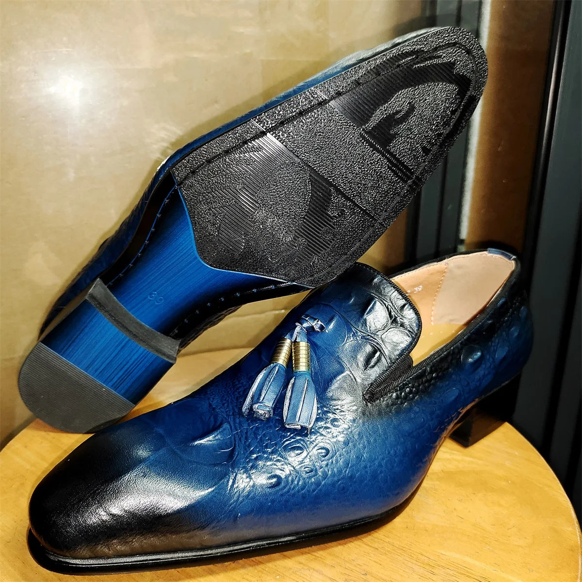 Men's Genuine Leather Tassel Loafers Black Formal Slip-On Dress Shoes Wedding Men's Footwear 2025 Style
