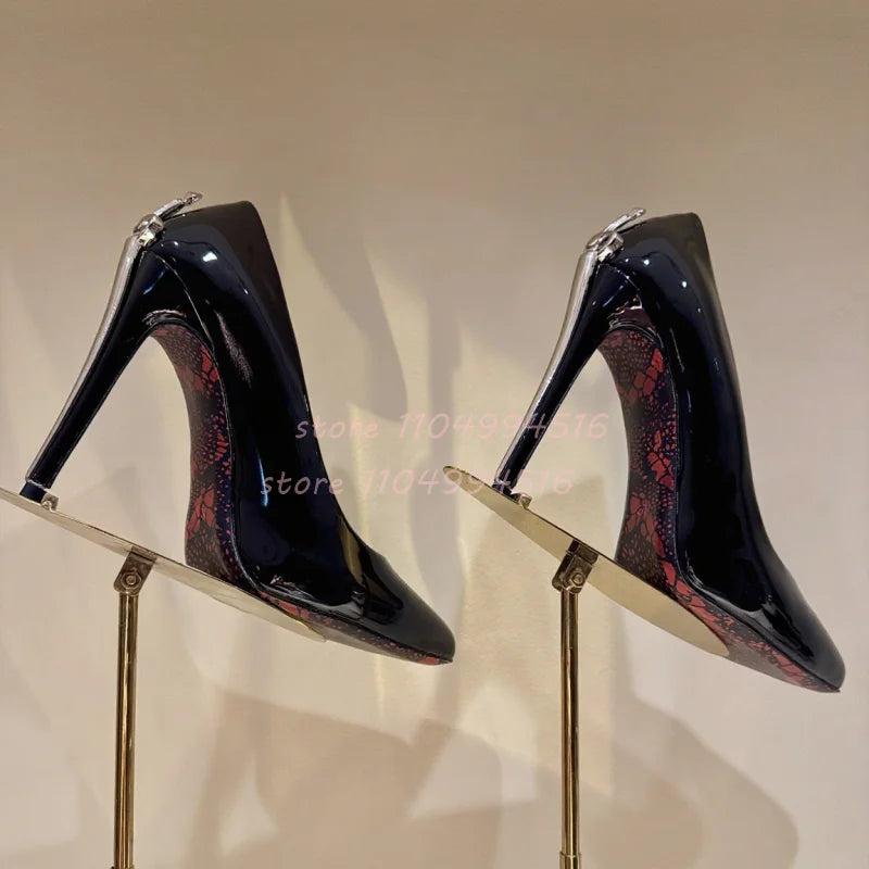 Women Sexy Pointed Toe Stiletto High Pumps Metal Decor Leather Super High Heels  Fashion Party Ladies Summer Gladiator Shoes
