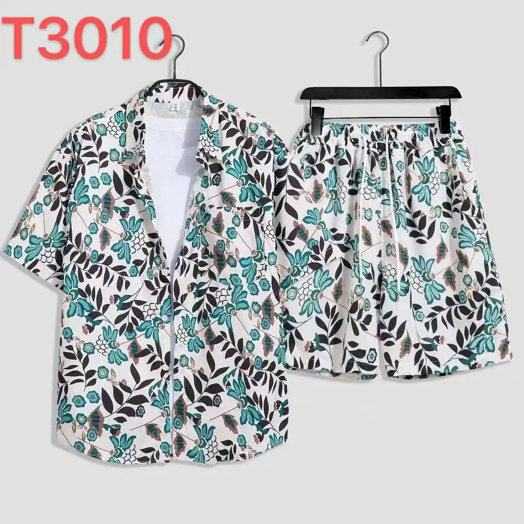Comfortable flower grass leaf coconut tree 3D Print shirt +Shorts Two Piece Set Short Sleeve Flip collar shirts half pants