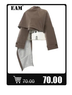 [EAM] Loose Fit Black Pu Leather Mesh Elegant Jacket New Lapel Long Sleeve Women Coat Fashion Tide Spring Autumn  17A8517