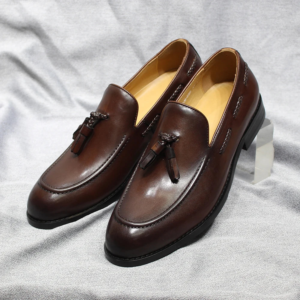 Herren Loafer im italienischen Stil Quaste Echtes Rindsleder Bequem zum Hineinschlüpfen Hochzeit Party Büro Anzugschuhe für Herren Freizeitschuhe