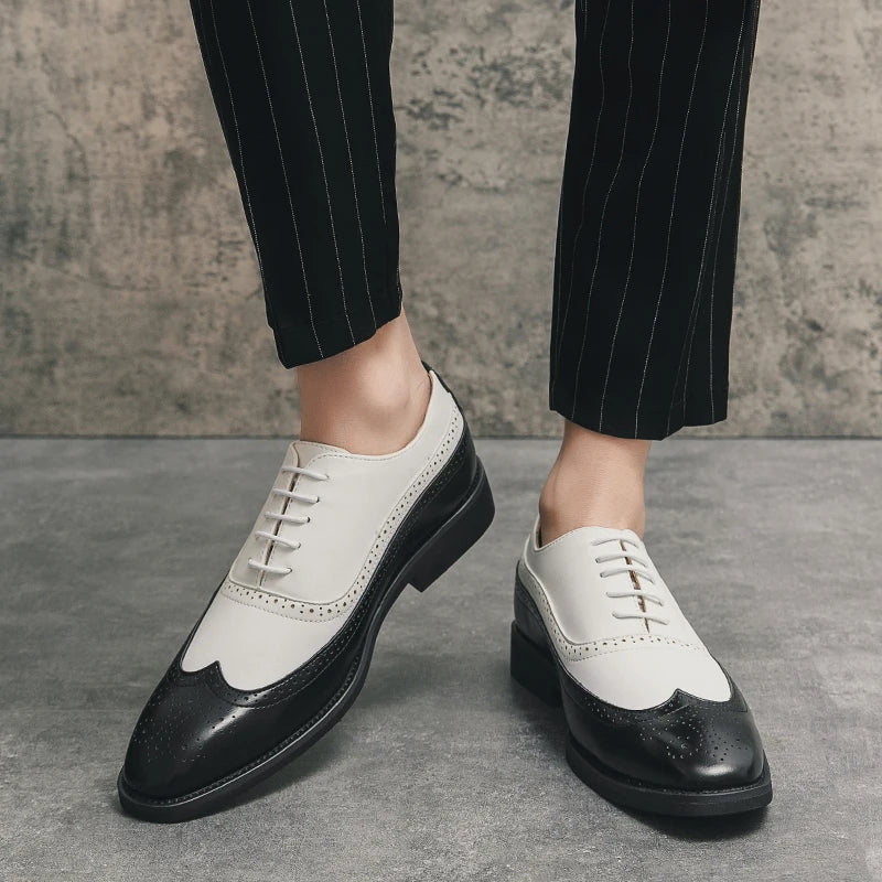 Herren Brogue-Schuhe mit Flügelkappe, Business-Oxford-Schuhe zweifarbig für Hochzeitsfeiern