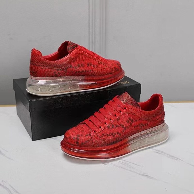 Snakeskin Men Shoes Sports Leisure Leather Shoes European Daily Fashion Trend Red Sneakers Python Leather Hand made Shoes Couple