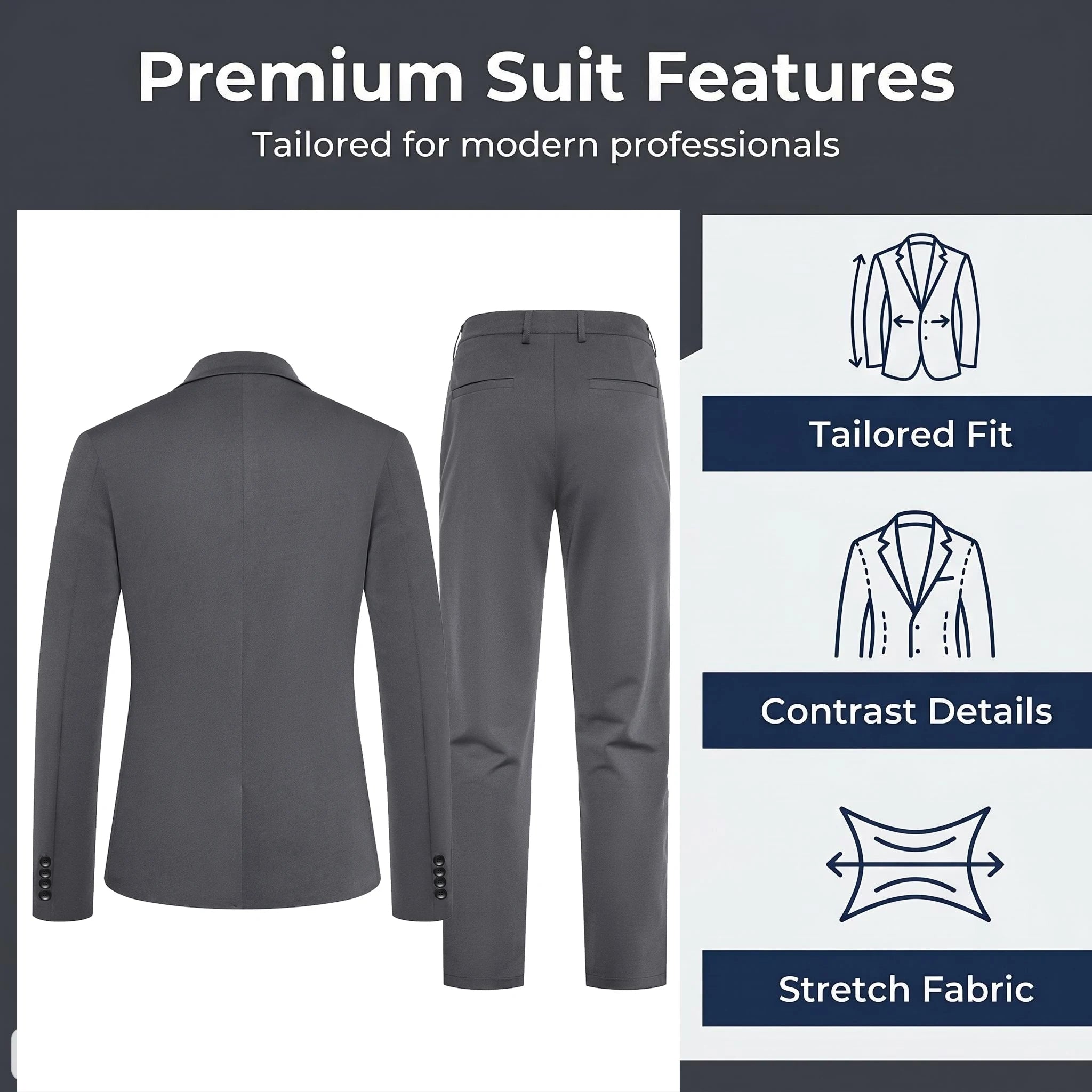 Men's 2-Piece Suit Set Fashionable Eveningwear Tuxedo Pants Ideal for Wedding Parties
