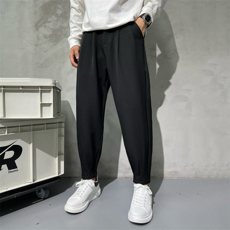 Pantaloni de costum de culoare solidă Bărbați Moda Business Society Rochie pentru bărbați Pantaloni cu fermoar la gleznă Coreeană Drepți Pantaloni formali de birou pentru bărbați