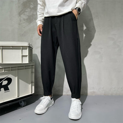 Solid Color Suit Pants Men Fashion Business Society Mens Dress Ankle Zipper Pants Korean Straight Mens Office Formal Trousers
