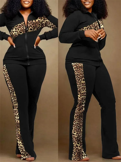 Spring Autumn Two Piece Sets Women Geometric Print Zip Up Top Coat Pants Set Outifits Fashion Tracksuit Casual Elegant Suit