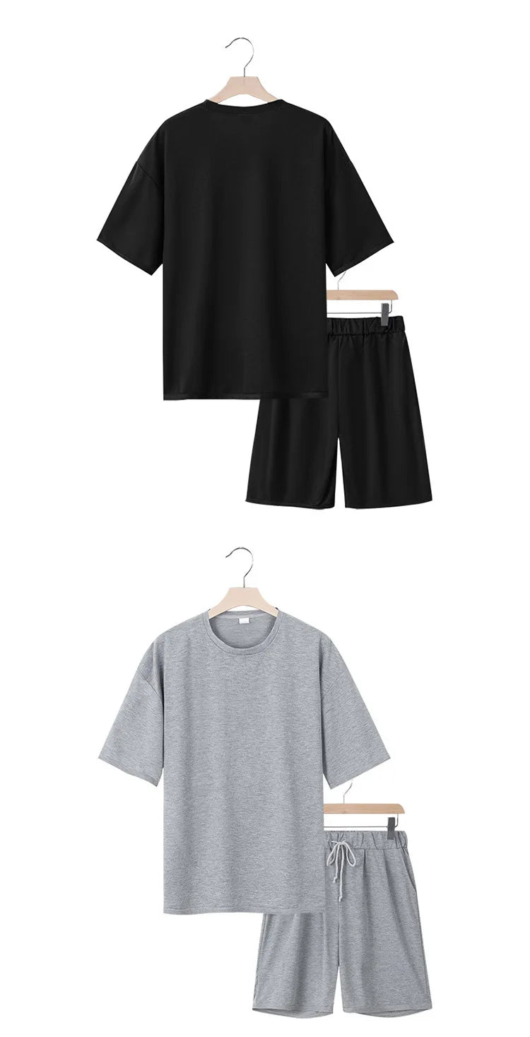Herren Freizeit-Zweiteiler Sommer Kurzarm-T-Shirt und Shorts Set Bequemer Lockerer Trainingsanzug für Herren Bekleidungsset