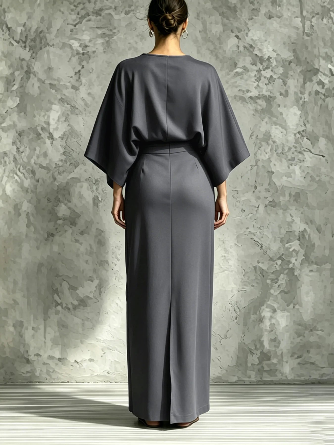 Two-Piece Woman High-Waist Chic Dress Set,  Round Neck Three-Quarter Sleeve Short Top and Skirt Set