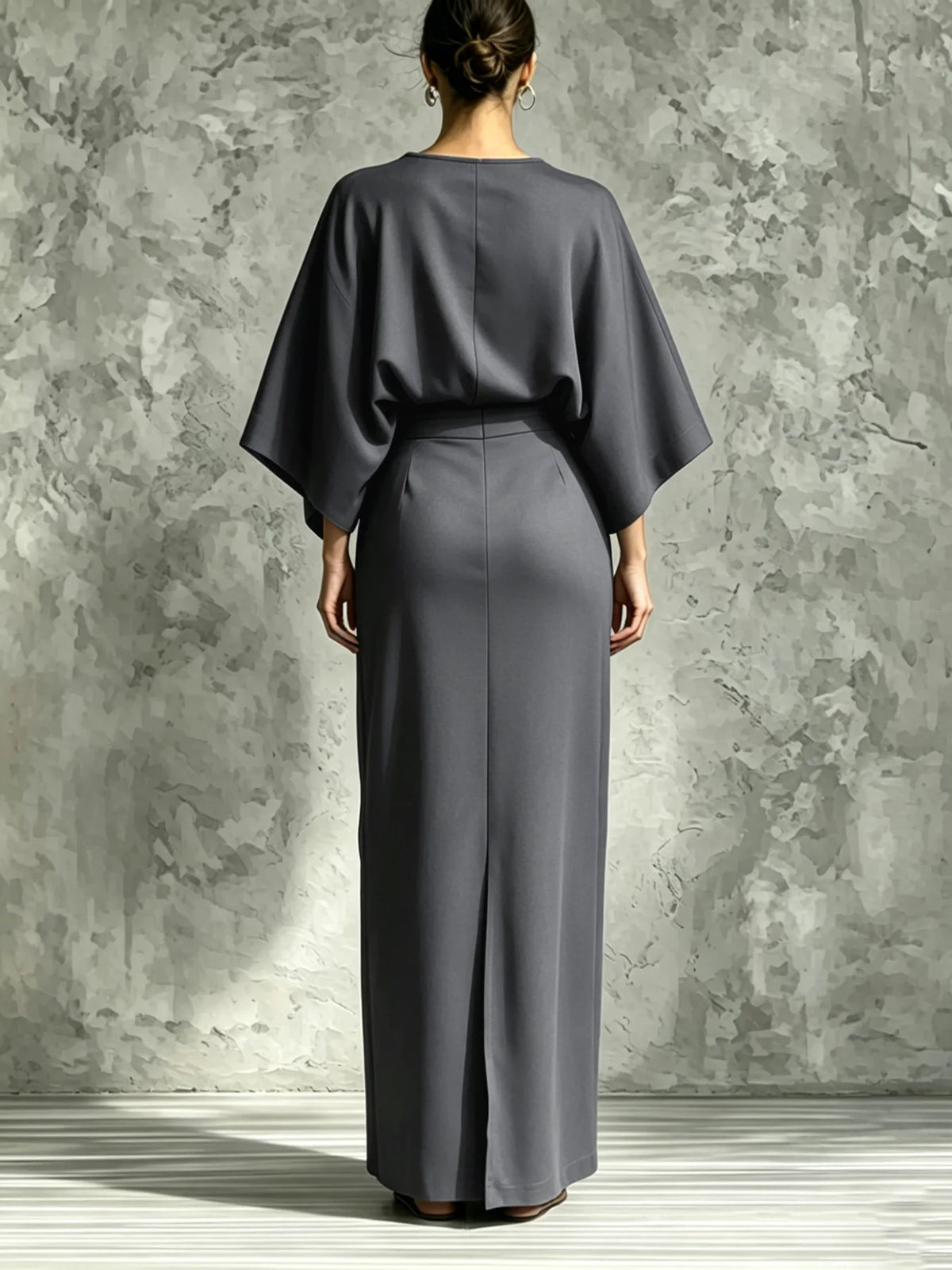 Two-Piece Woman High-Waist Chic Dress Set,  Round Neck Three-Quarter Sleeve Short Top and Skirt Set