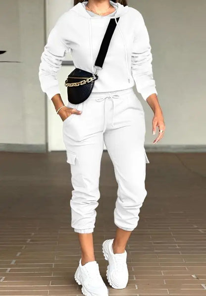 Two Piece Sets for Women Elegant Fashion Solid Round Neck Short Sleeve Top Multi Pocket Work Jogging Pants Suit  Autumn New