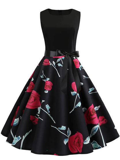 Black White Polka Dot Summer Dress Women Sleeveless Vintage 50s 60s Party Office Dresses