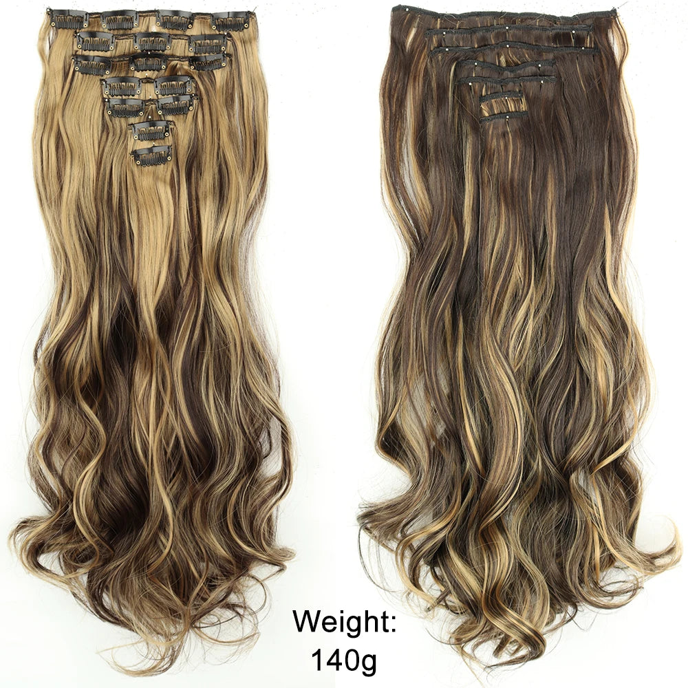 7Pcs/Set 16 Clips Hair Extension Black Long Straight Natural Hair Ombre Hairpiece Heat Resistant Fiber for Women Hairstyle