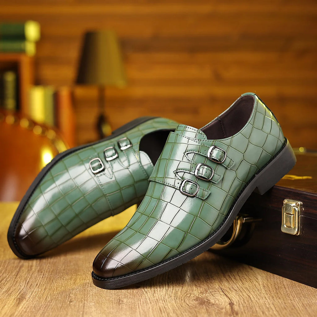 Buckle Designer Big Size Dress Shoes for Men Stone Pattern Leather Shoes Male Spring Autumn Fashion Casual Business Shoe Man