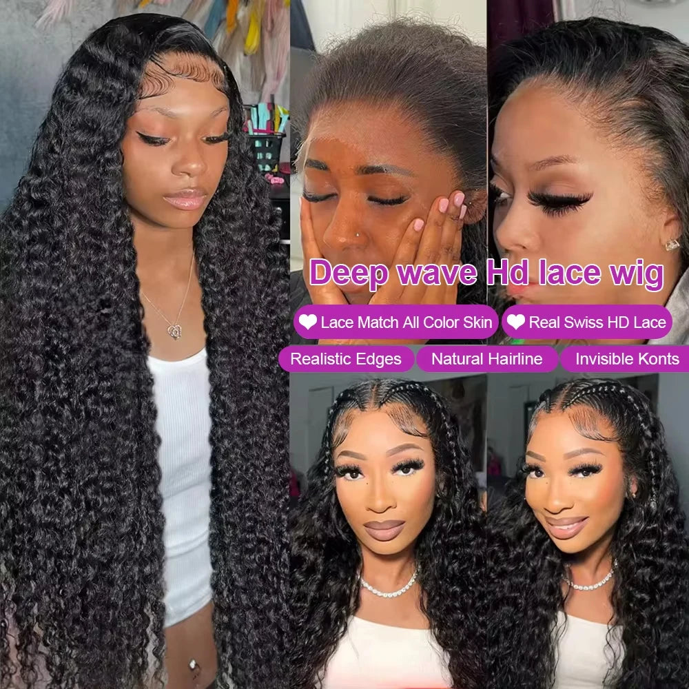 300% High Density Loose Deep Wave 40 46 50 Inch 13x6 13x4 HD Lace Frontal Human Hair Wig Brazilian 360 Full Curly Wigs For Women
