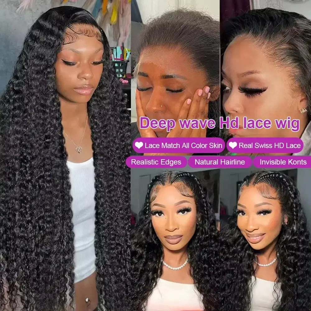 300% Hohe Dichte Loose Deep Wave 40 46 50 Zoll 13x6 13x4 HD Lace Frontal Echthaarperücke Brasilianische 360 Voll-Lockenperücken Für Frauen