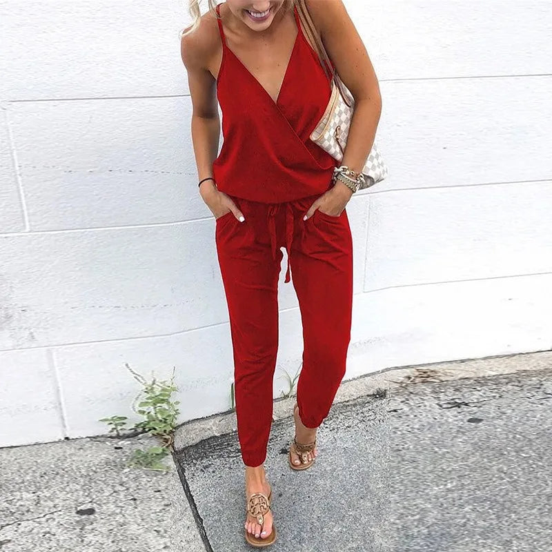 Summer Female Clothes Women's Casual Sleeveless Jumpsuit Temperament Commuting Women Lace Up Design Fashion High Waist Jumpsuits