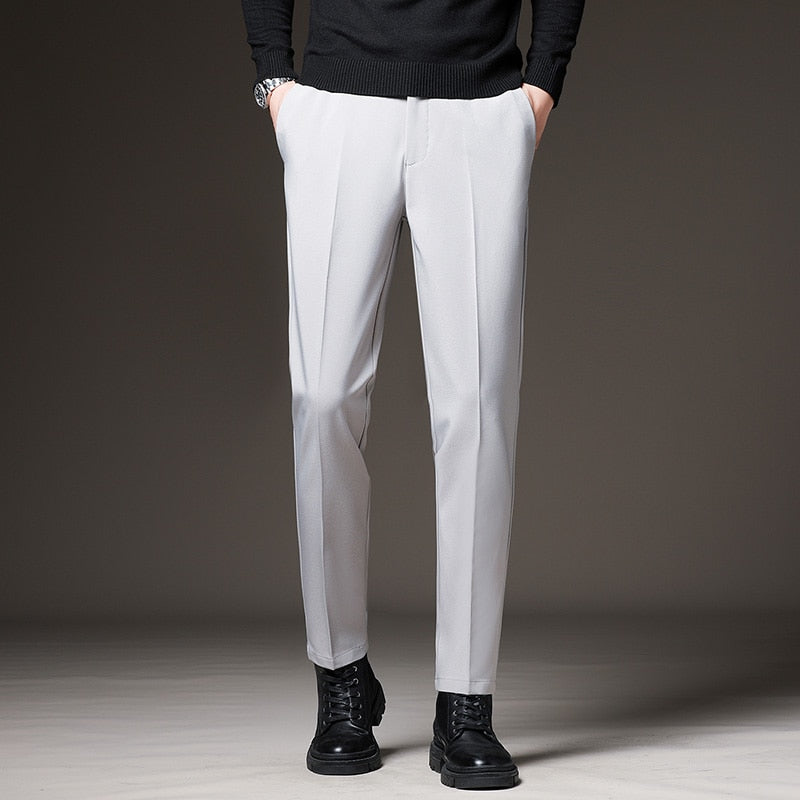 Spring Summer Mens Suit Pants Slim Business Office Elastic Waist Black Grey Classic Korean Trousers Male Plus Size 27-38 40 42