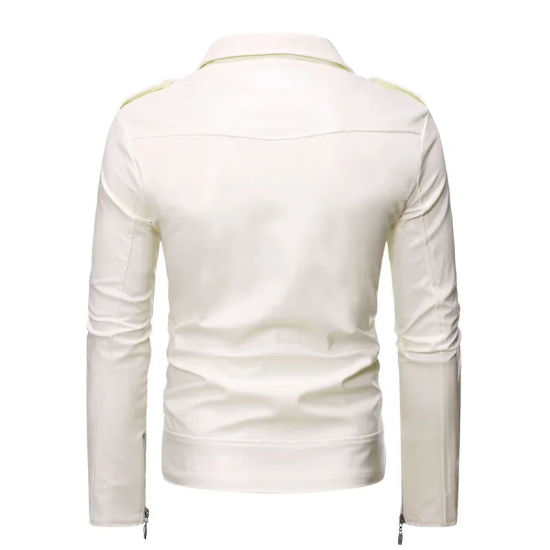 2026 Men's Biker Leather Jacket Large Size Stand Collar Zipper Colorful Jacket Youth Outerwear Casual Loose Fit Winter Coat