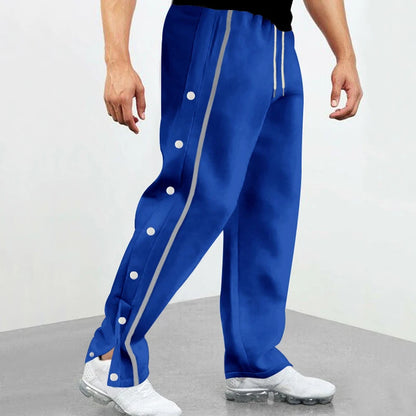Daily Leisure Loose Solid Color Mens Pants Stylish Patchwork Side Button Design Men Straight Trousers Fall Fashion Lace-up Pants