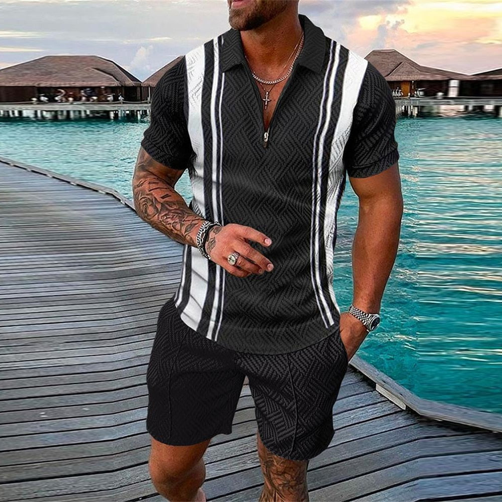 Men Casual Print Outfit 2-Piece Set Short Sleeve Shirt and Shorts Set Tracksuit High Quality Clothing M-3XL For Free Shipping