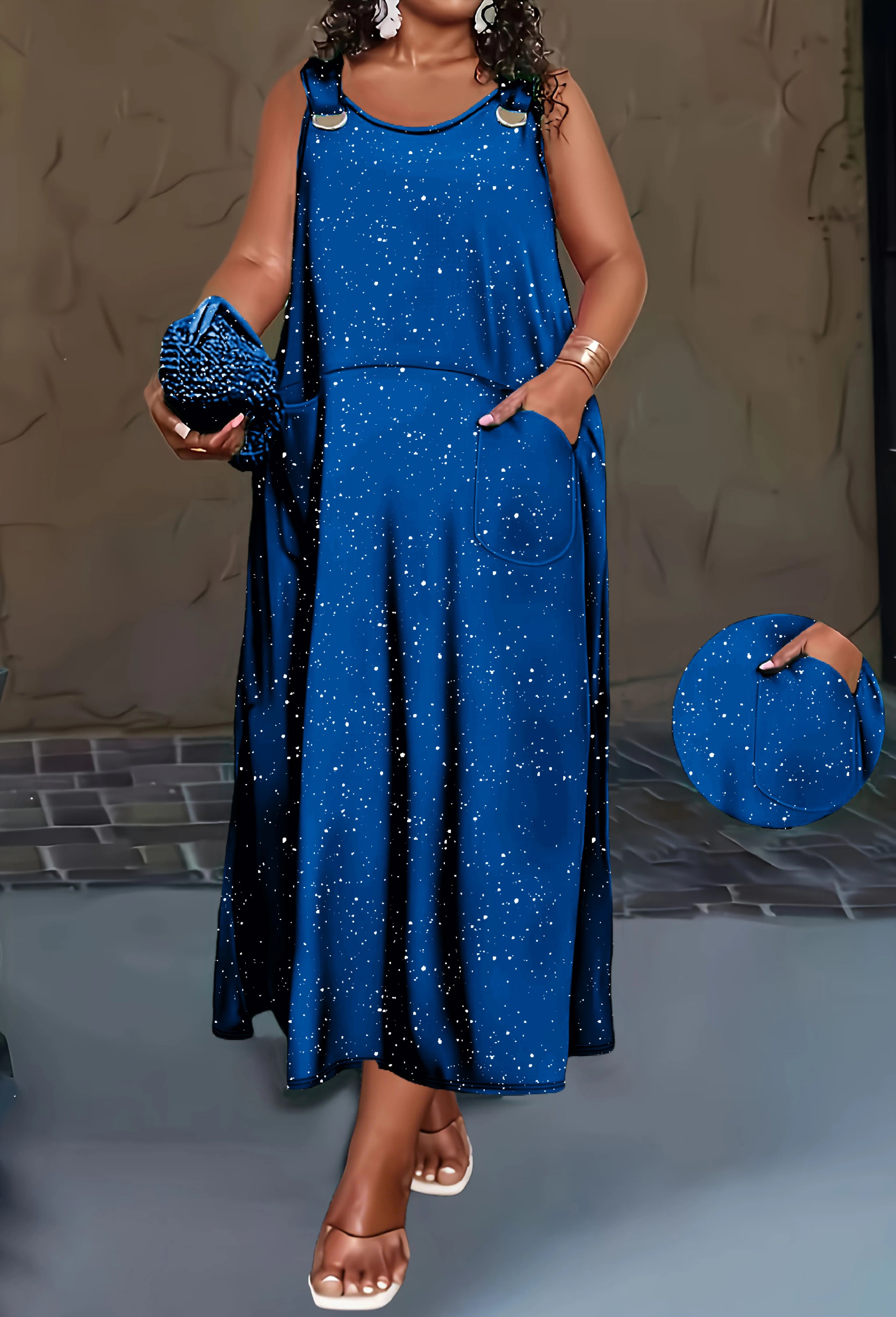 plus Size European And American Cross-Border Spring/Summer New Style Women's Solid-Color Powder-Sprinkled Dress