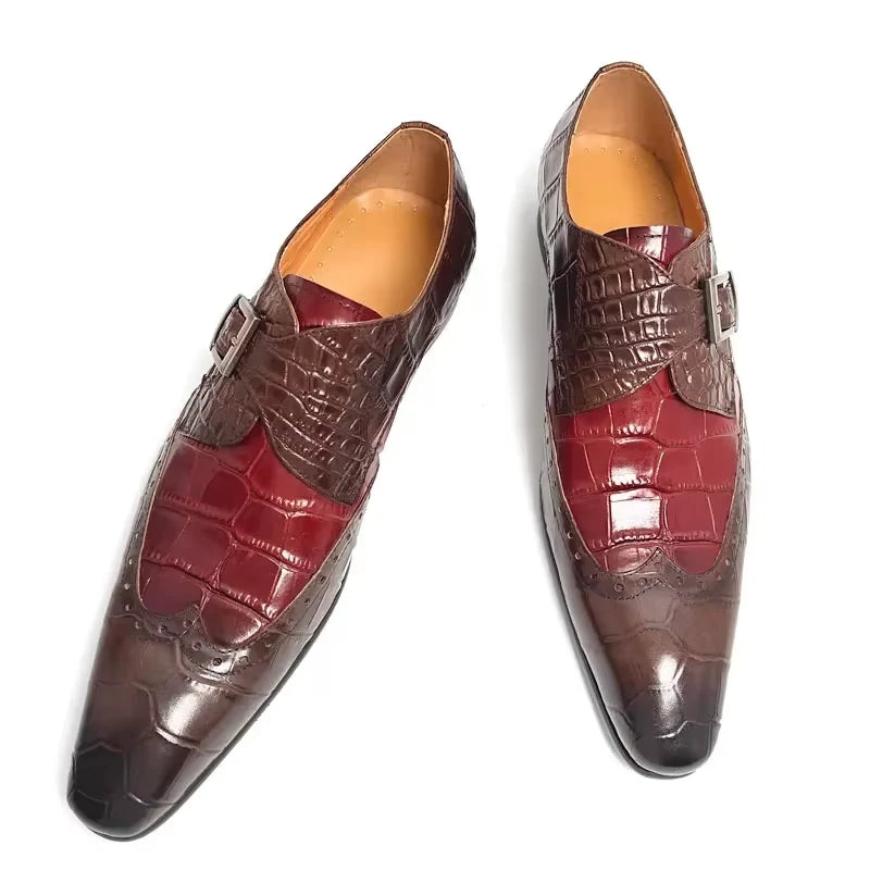 Men Print Formal Shoes Deluxe Wedding Shoes Sapato Social Office Business Leather Shoes Loafers Metal Buckle Loosely Adjusted