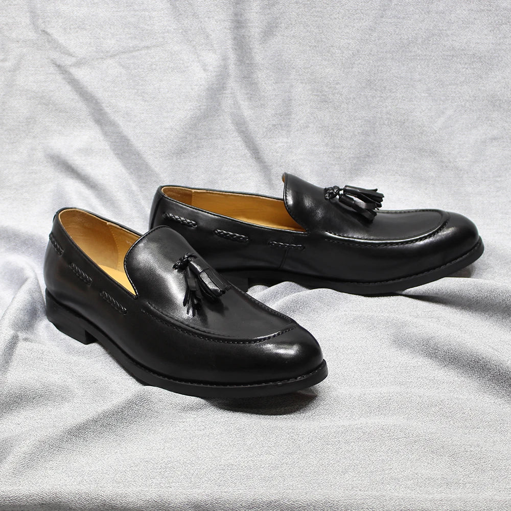 Herren Loafer im italienischen Stil Quaste Echtes Rindsleder Bequem zum Hineinschlüpfen Hochzeit Party Büro Anzugschuhe für Herren Freizeitschuhe