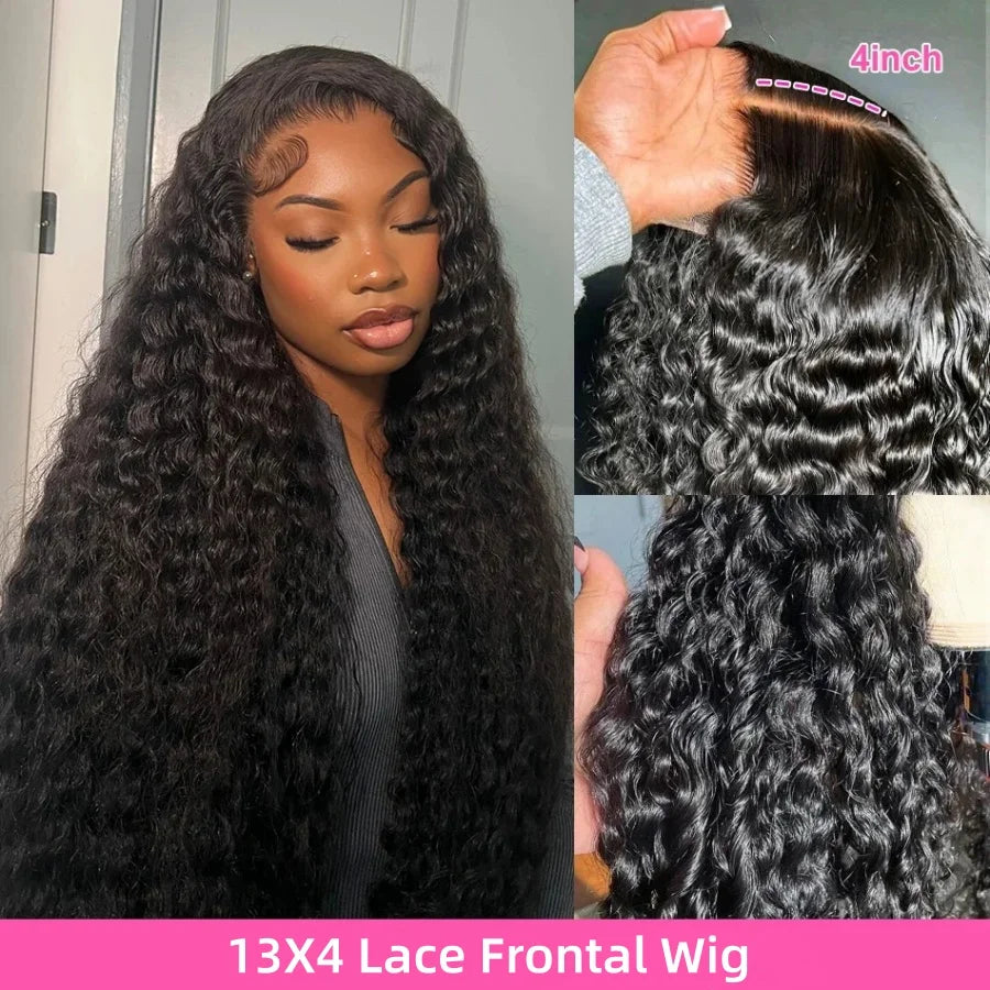 200% Deep Wave Lace Front Wig Human Hair 13X4 HD Transparent Curly Lace Front Wig Human Hair Wig Brazilian Pre Plucked