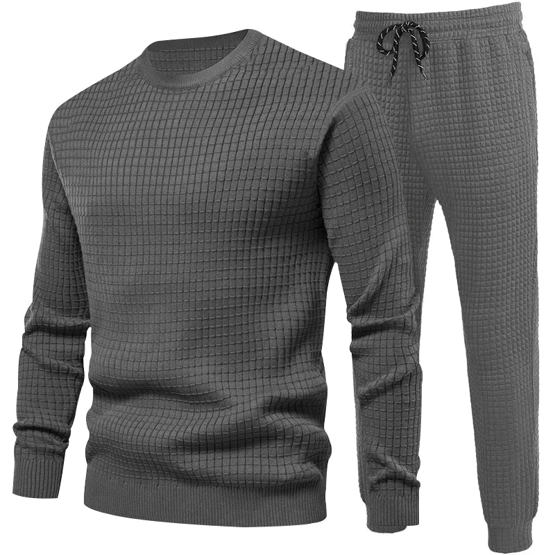 Men's Spring and Autumn Season Men's Thin Small Square Loose European and American Round Neck Casual Long sleeved Pants Men's Se