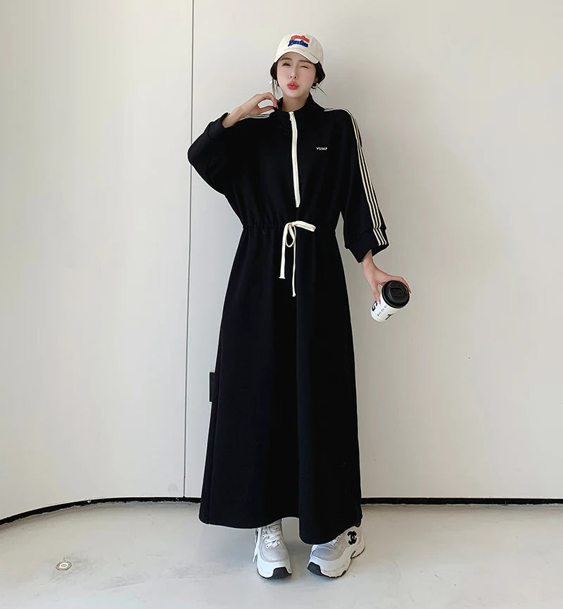 NYFS 2024 Autumn New Korea Woman Dress Vestidos Robe Elbise Loose Plus Size Letter Print Long Sleeve Long Dress