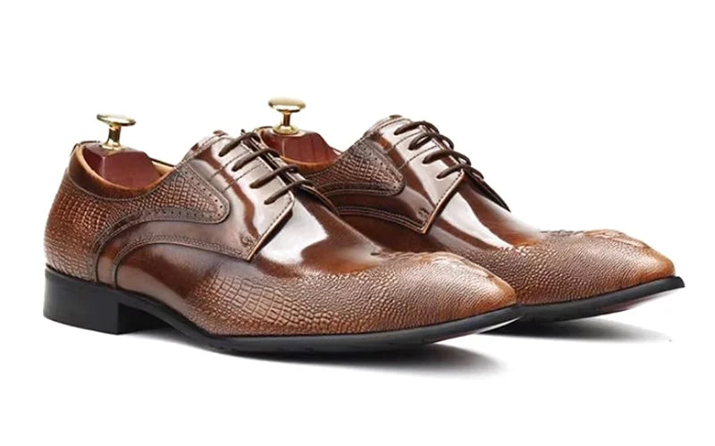 Herrenschuhe aus Krokoleder, modische Spitzenschuhe, Schnürschuhe, Lackleder, Business- und Freizeitschuhe