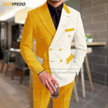 Fashion Black Ivory Splicing Men Suit Casual Party Classic Double Breasted Jacket Evening Dinner Elegant Blazer Pants Outfits