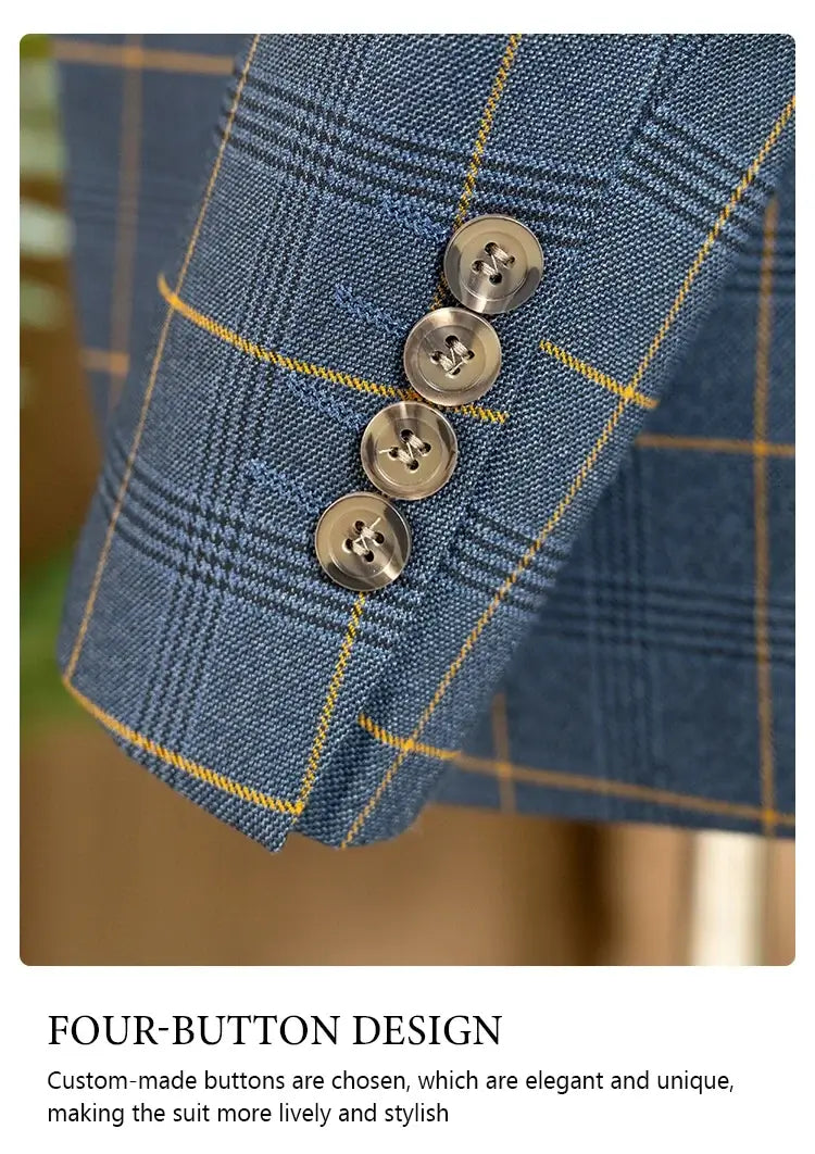 ST Cassy Hochwertiger 3-teiliger karierter Anzug für Herren, stilvolles Business-Büro-Hochzeits-Formelles-Outfit, eleganter Herrenanzug