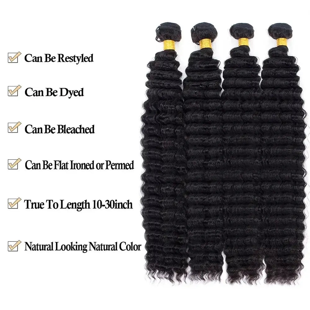 Deep Wave Bundles Human Hair Brazilian Virgin Hair Deep Wave One Weave Bundle 10A Grade Unprocessed Human Hair for styling options.