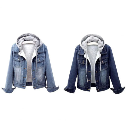 5xl Women Denim Chic Jacket Female Oversize Outerwear Loose Short Hooded Jeans Coat Big Pocket Tops  Spring Autumn